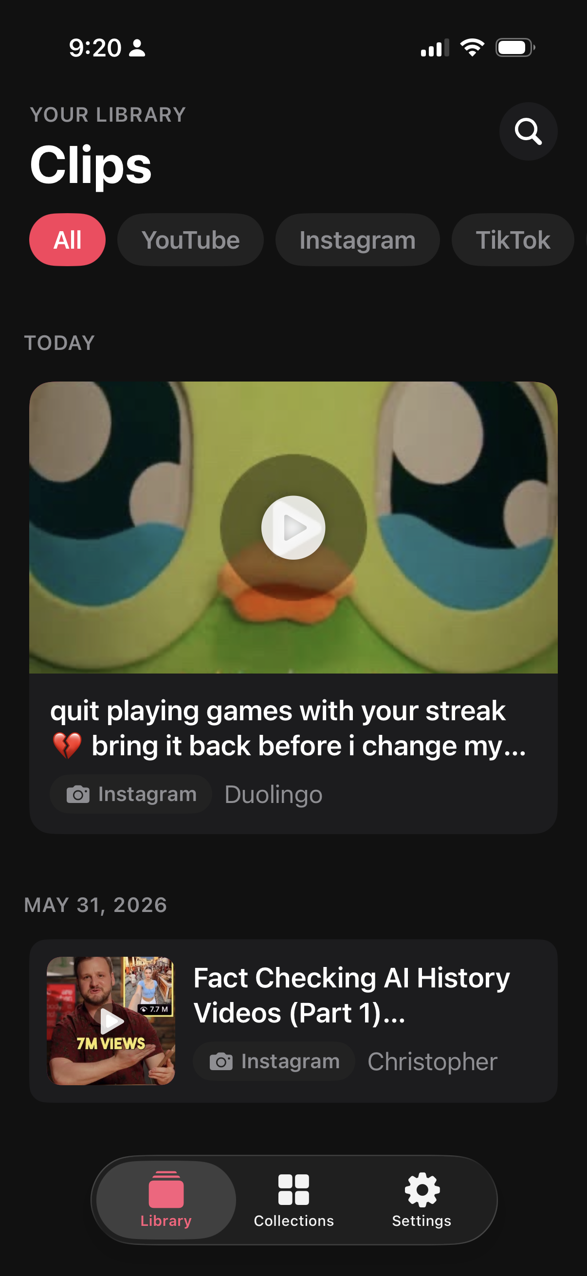 Clip library screen