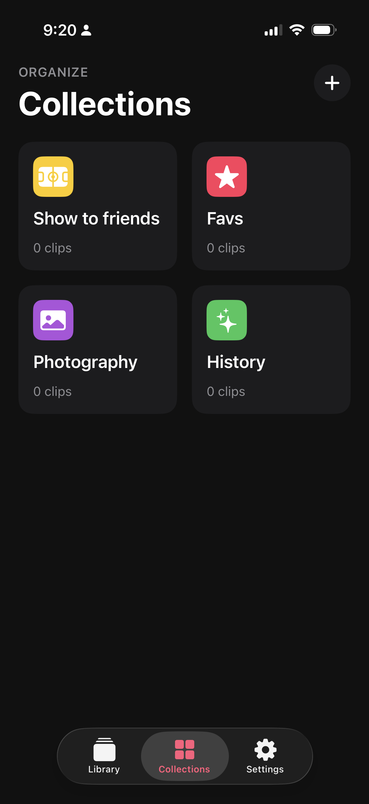 Clip collections screen